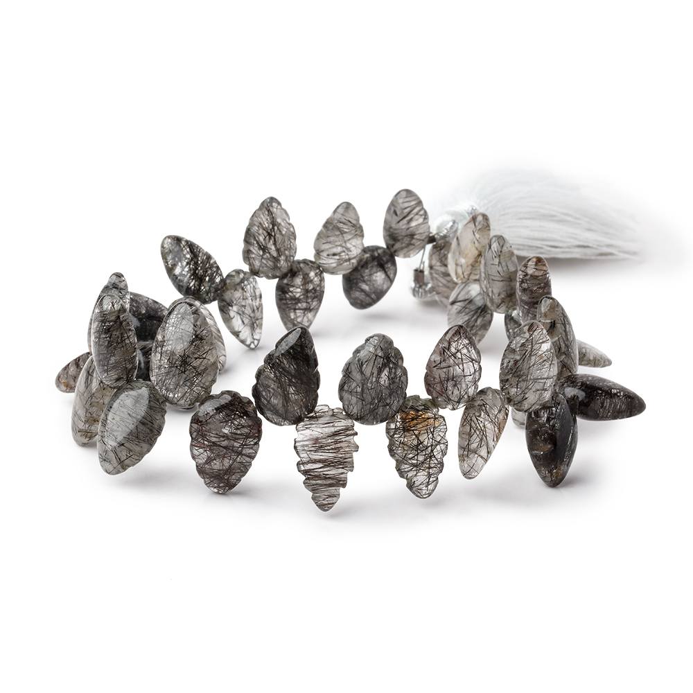 10x8-14x9mm Tourmalinated Quartz Carved Leaf Beads 8 inch 34 pieces - Beadsofcambay.com