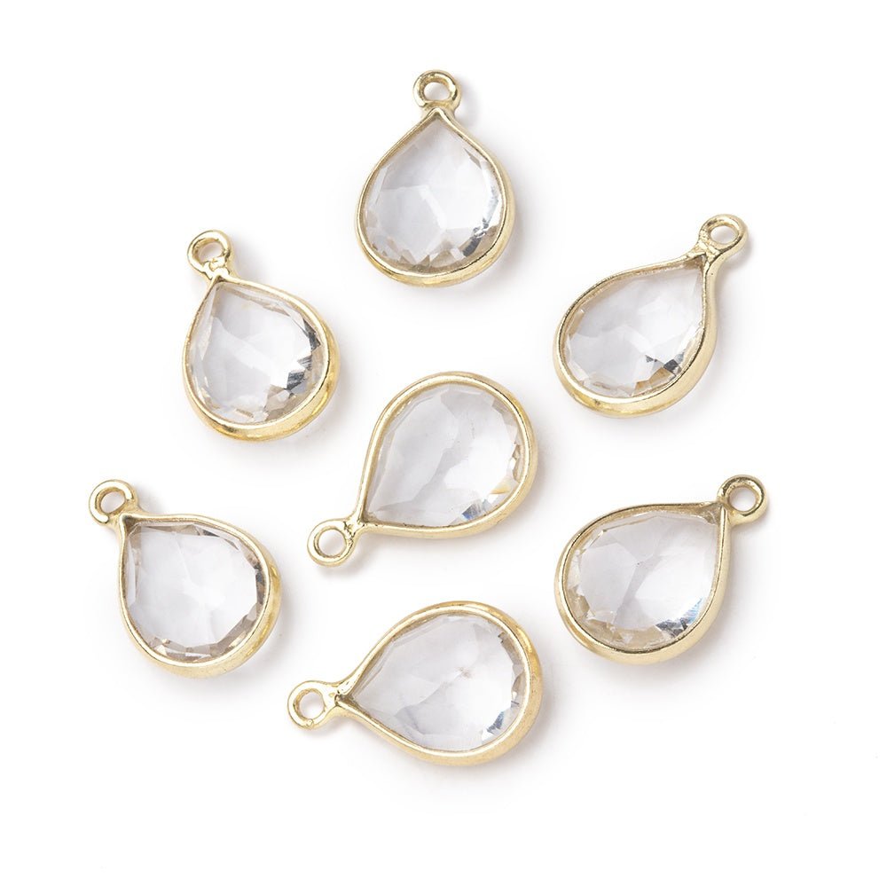 10x8.5mm Vermeil Bezel Crystal Quartz Faceted Pear Pendant 1 piece - Beadsofcambay.com