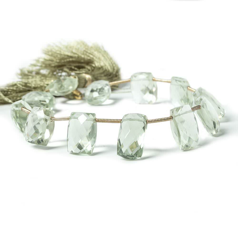 10x8mm-13x9mm Prasiolite Top Drilled Faceted Cushions 13 pieces - Beadsofcambay.com