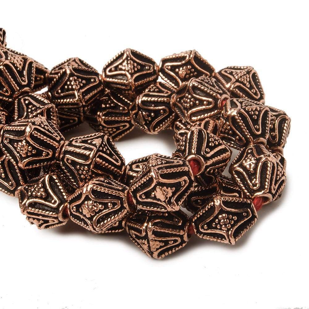 10x8mm Antiqued Copper Granulated Design BiCone 8 inch 15 pcs - Beadsofcambay.com