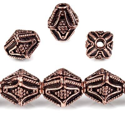 10x8mm Antiqued Copper Granulated Design BiCone 8 inch 15 pcs - Beadsofcambay.com