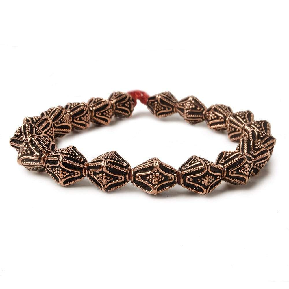 10x8mm Antiqued Copper Granulated Design BiCone 8 inch 15 pcs - Beadsofcambay.com