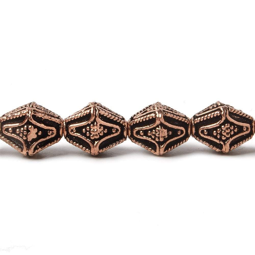 10x8mm Antiqued Copper Granulated Design BiCone 8 inch 15 pcs - Beadsofcambay.com