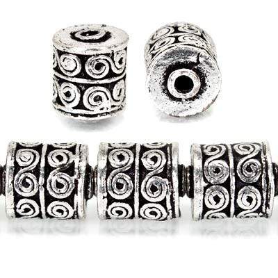 10x8mm Antiqued Sterling Silver Plated Sterling Silver Plated Copper Bead Wave Scroll Cylinder Tube 8 inch