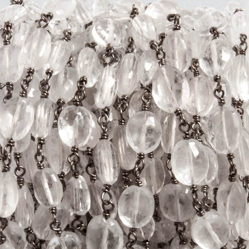 10x8mm Crystal Quartz faceted oval Black Gold plated Chain by the foot 18 beads - Beadsofcambay.com