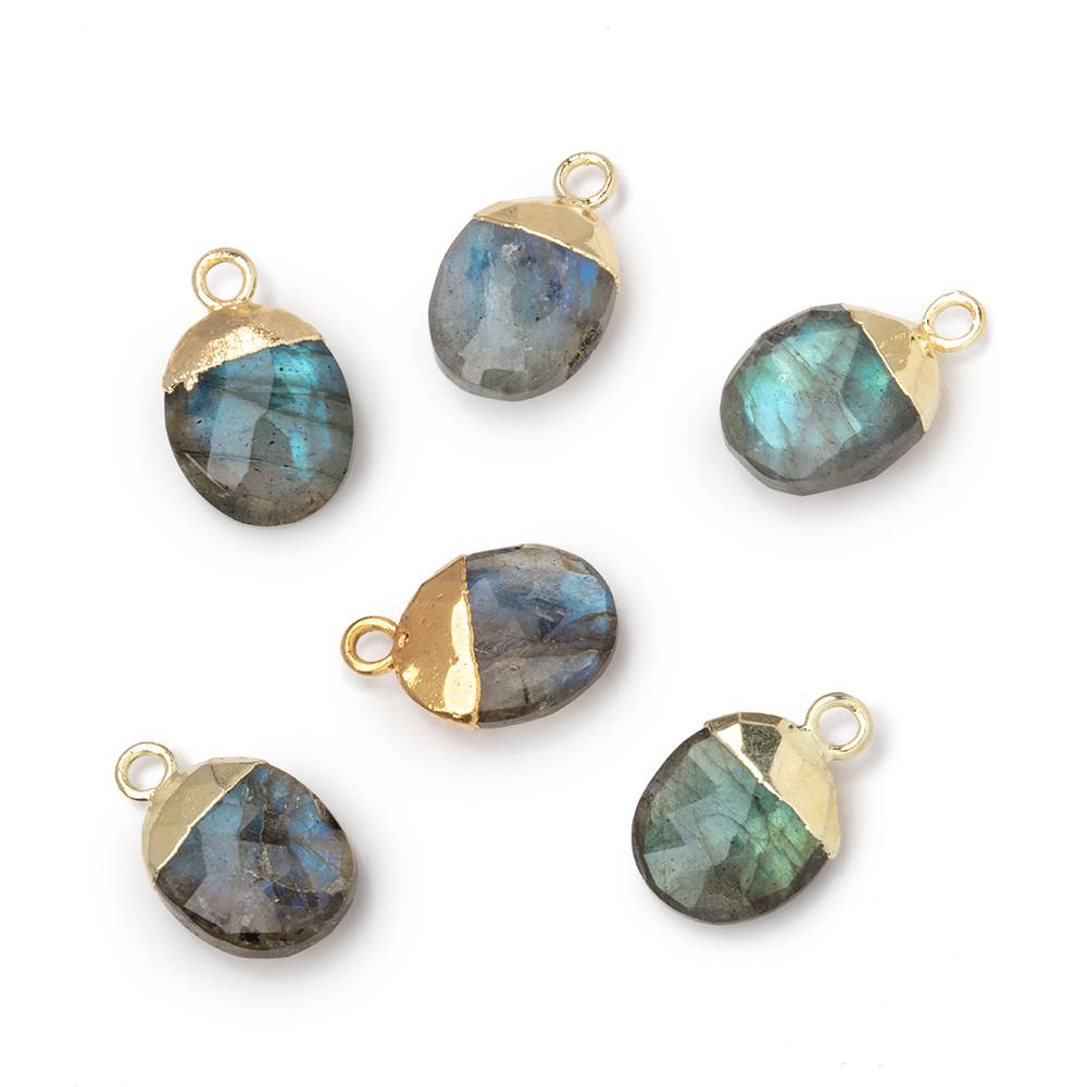 10x8mm Gold Leafed Labradorite Oval Pendant 1 piece - Beadsofcambay.com