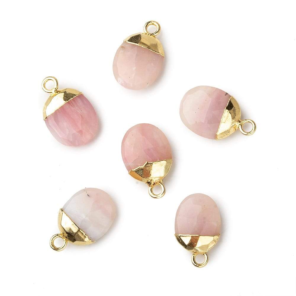 10x8mm Gold Leafed Pink Peruvian Opal Oval Pendant 1 piece - Beadsofcambay.com