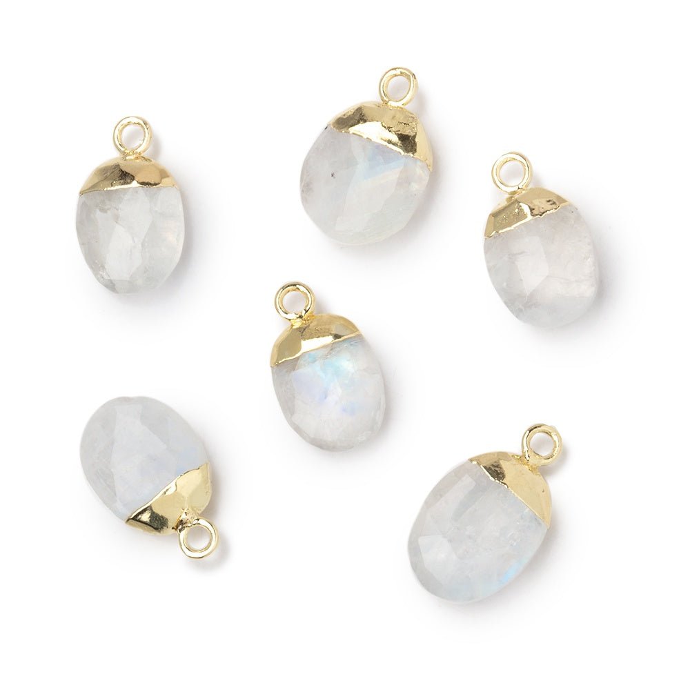 10x8mm Gold Leafed Rainbow Moonstone Faceted Oval Focal Bead 1 piece - Beadsofcambay.com