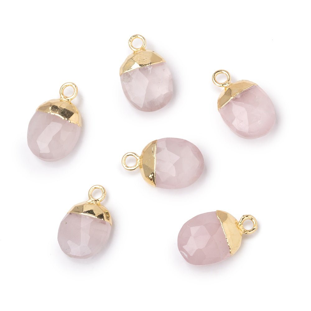 10x8mm Gold Leafed Rose Quartz Faceted Oval Focal Bead 1 piece - Beadsofcambay.com