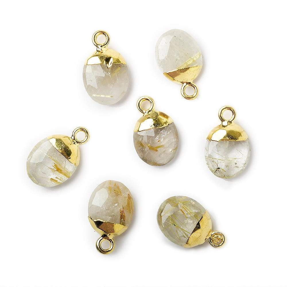 10x8mm Gold Leafed Rutilated Quartz Oval Pendant 1 piece - Beadsofcambay.com