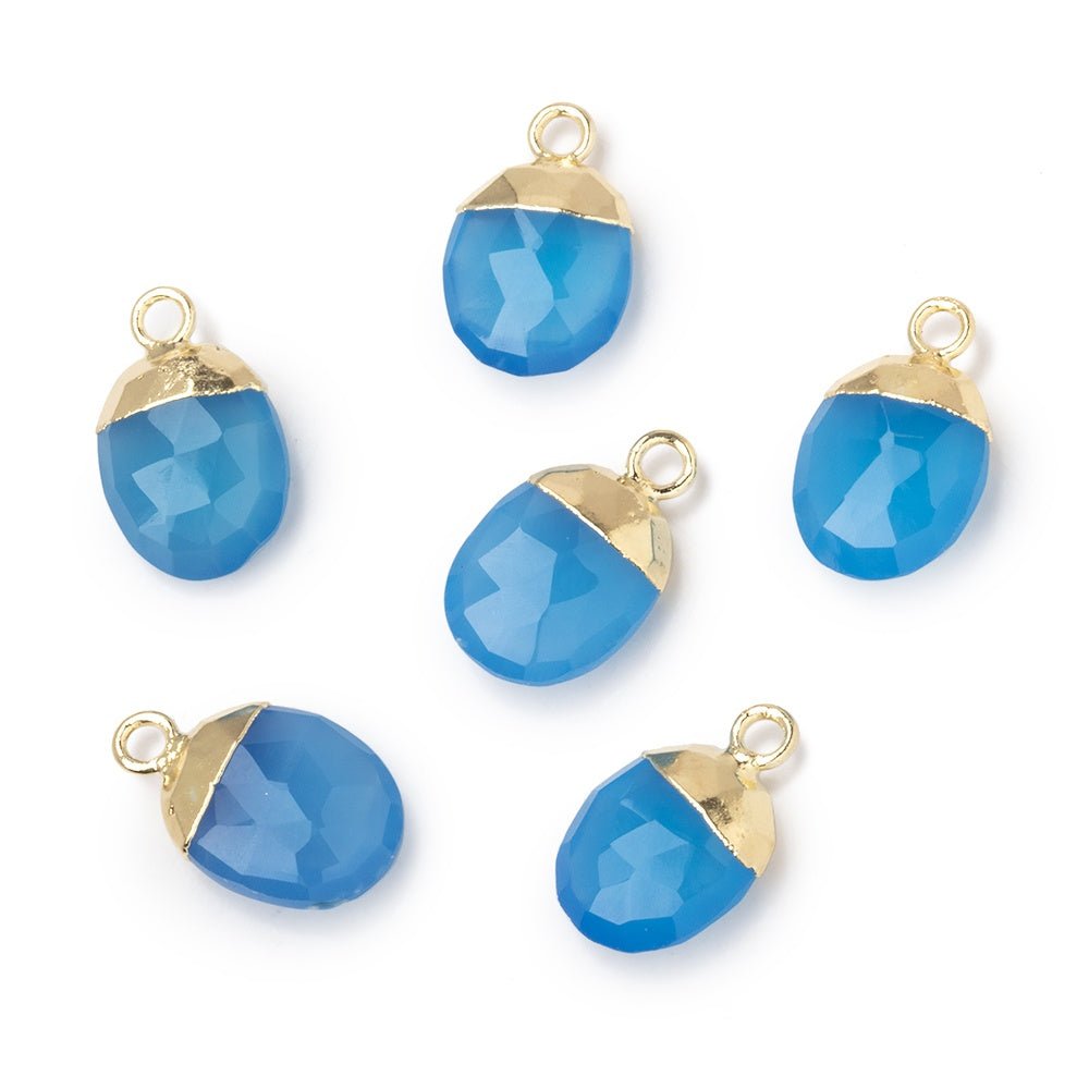 10x8mm Gold Leafed Santorini Blue Chalcedony Faceted Oval Focal Bead 1 piece - Beadsofcambay.com