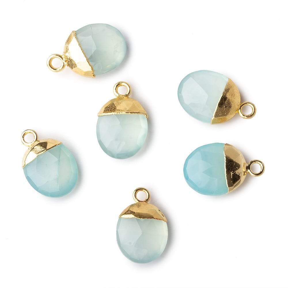 10x8mm Gold Leafed Seafoam Green Chalcedony Oval Pendant 1 piece - Beadsofcambay.com