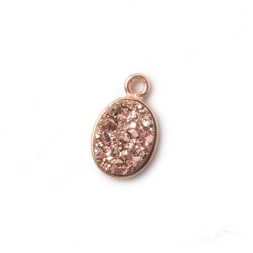 10x8mm Rose Gold Bezel Metallic Rose Drusy Oval Pendant 1 piece - Beadsofcambay.com