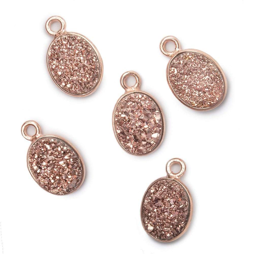 10x8mm Rose Gold Bezel Metallic Rose Drusy Oval Pendant 1 piece - Beadsofcambay.com