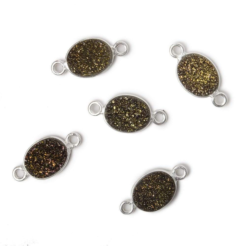 10x8mm Silver .925 Bezel Metallic Bronze Drusy Oval Connector 1 piece - Beadsofcambay.com