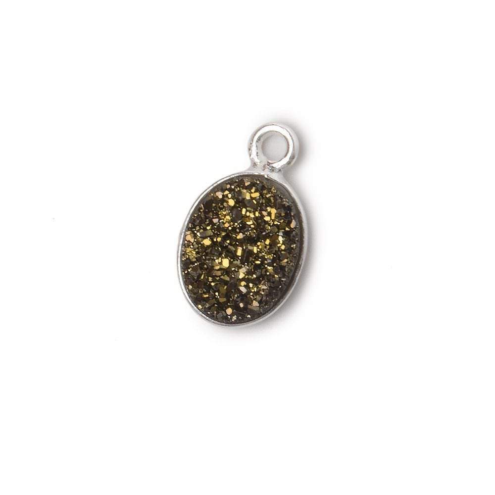 10x8mm Silver .925 Bezel Metallic Bronze Drusy Oval Pendant 1 piece - Beadsofcambay.com