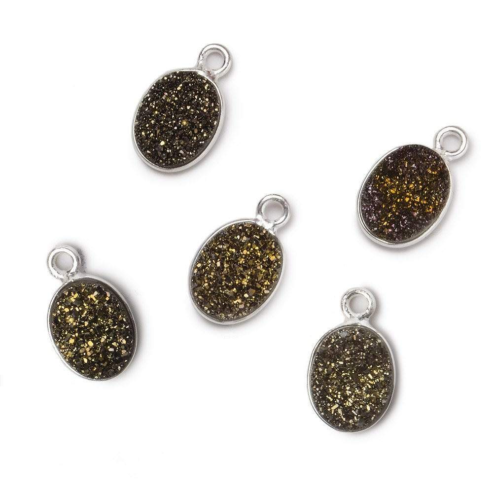 10x8mm Silver .925 Bezel Metallic Bronze Drusy Oval Pendant 1 piece - Beadsofcambay.com