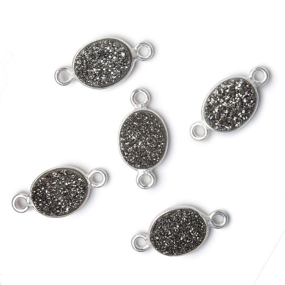 10x8mm Silver .925 Bezel Metallic Platinum Drusy Oval Connector 1 piece - Beadsofcambay.com