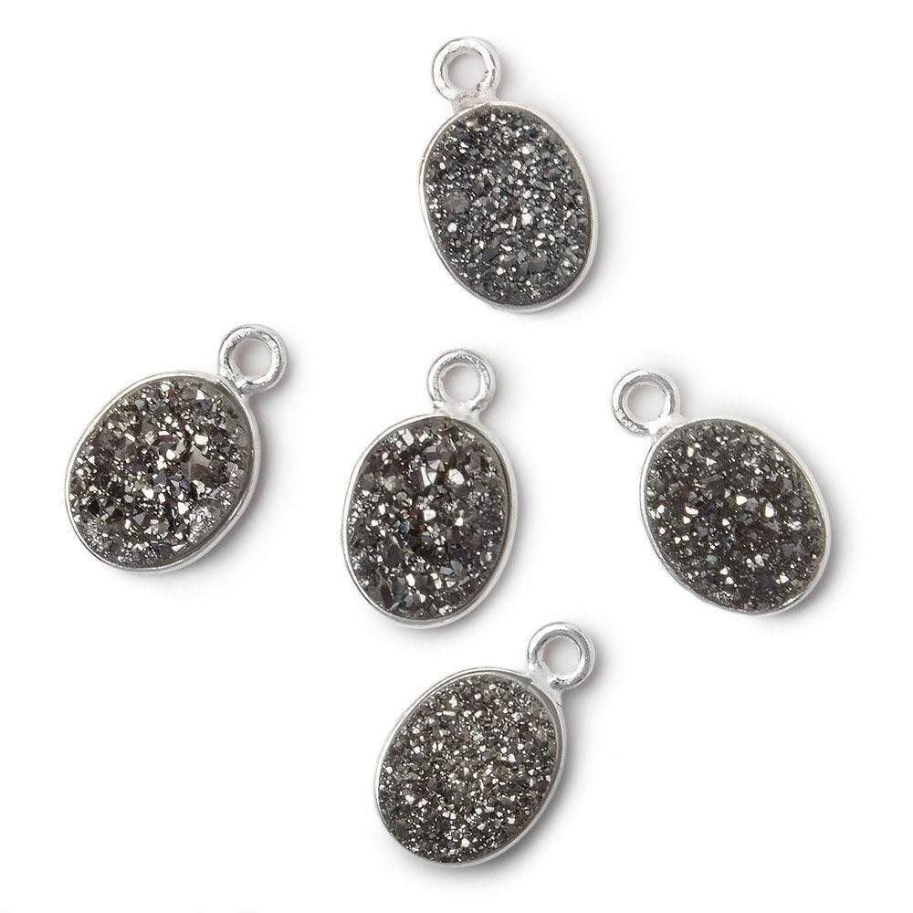 10x8mm Silver .925 Bezel Metallic Platinum Drusy Oval Pendant 1 piece - Beadsofcambay.com