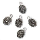 10x8mm Silver .925 Bezel Metallic Platinum Drusy Oval Pendant 1 piece - Beadsofcambay.com