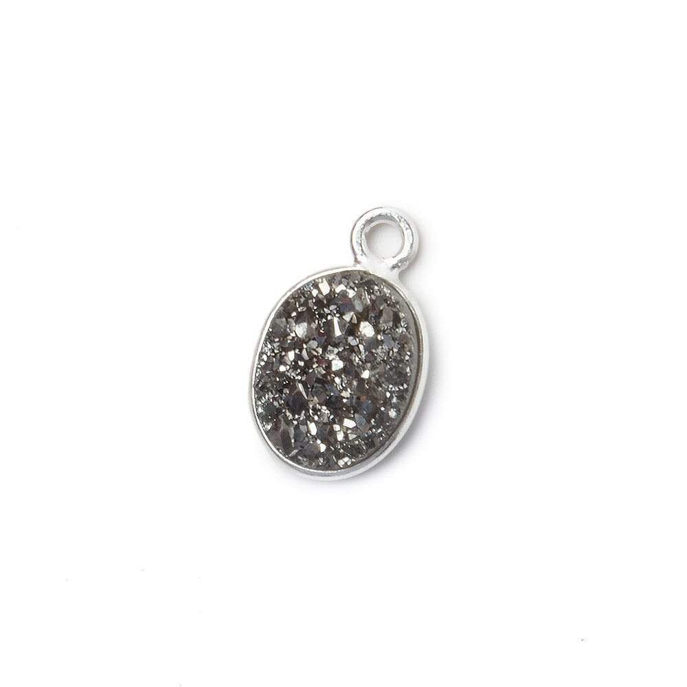 10x8mm Silver .925 Bezel Metallic Platinum Drusy Oval Pendant 1 piece - Beadsofcambay.com