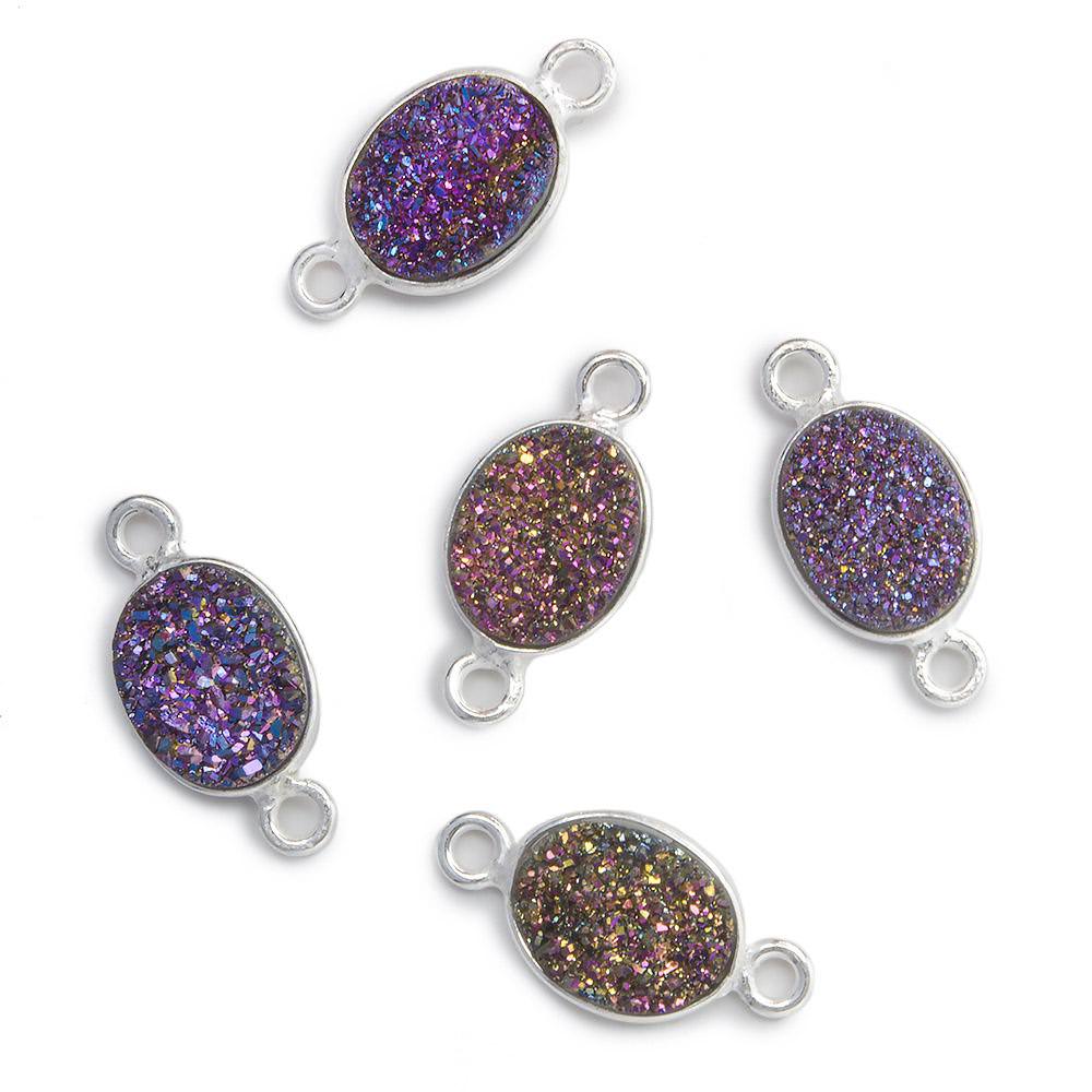 10x8mm Silver .925 Bezel Mystic Peacock Drusy Drusy Oval Connector 1 piece - Beadsofcambay.com