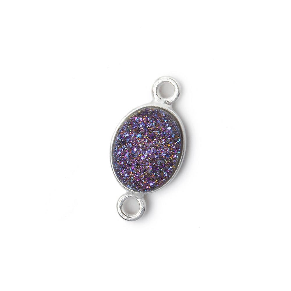 10x8mm Silver .925 Bezel Mystic Peacock Drusy Drusy Oval Connector 1 piece - Beadsofcambay.com