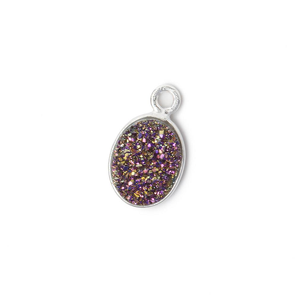 10x8mm Silver .925 Bezel Mystic Peacock Drusy Oval Pendant 1 piece - Beadsofcambay.com