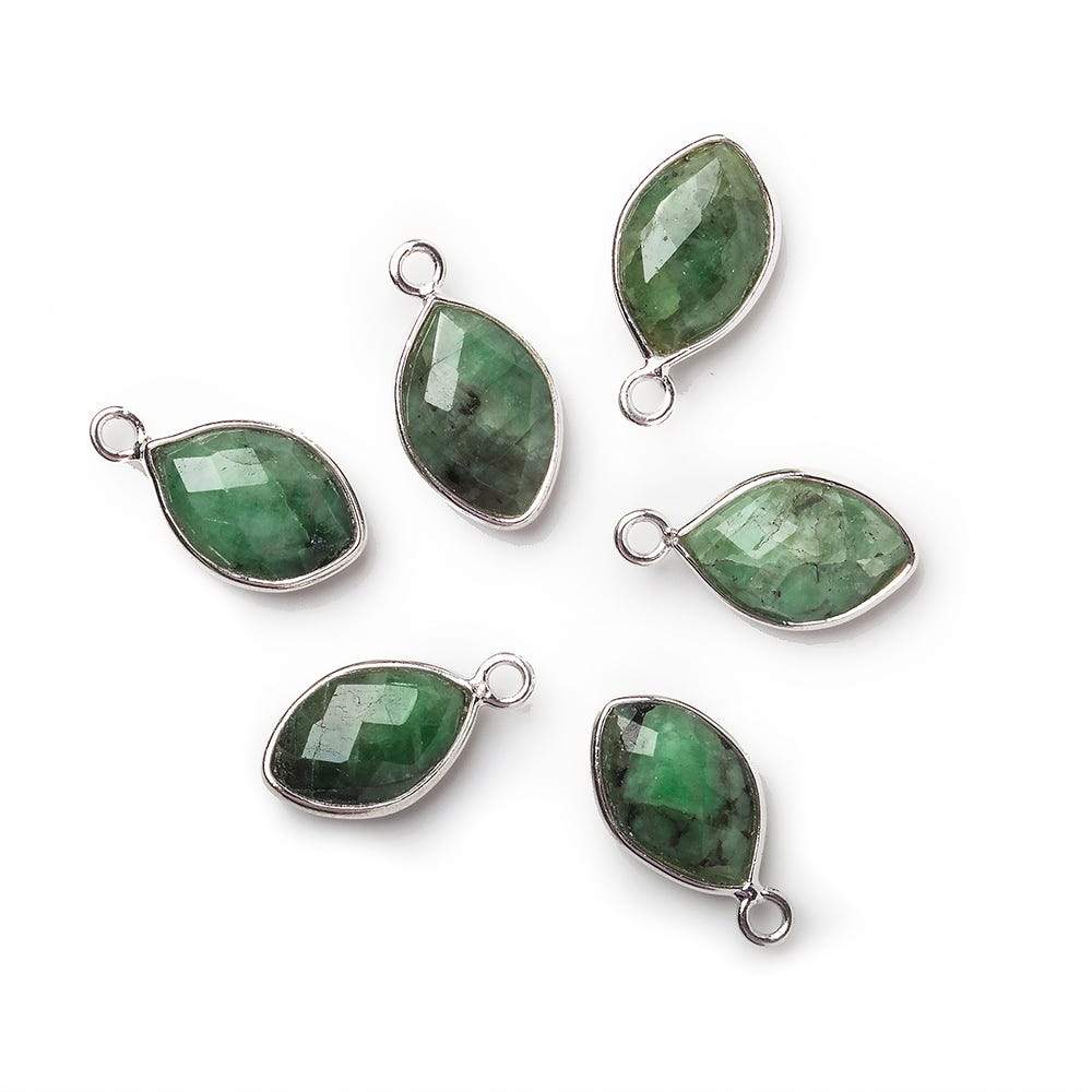 10x8mm Silver Bezel Emerald Marquise Pendant 1 piece - Beadsofcambay.com
