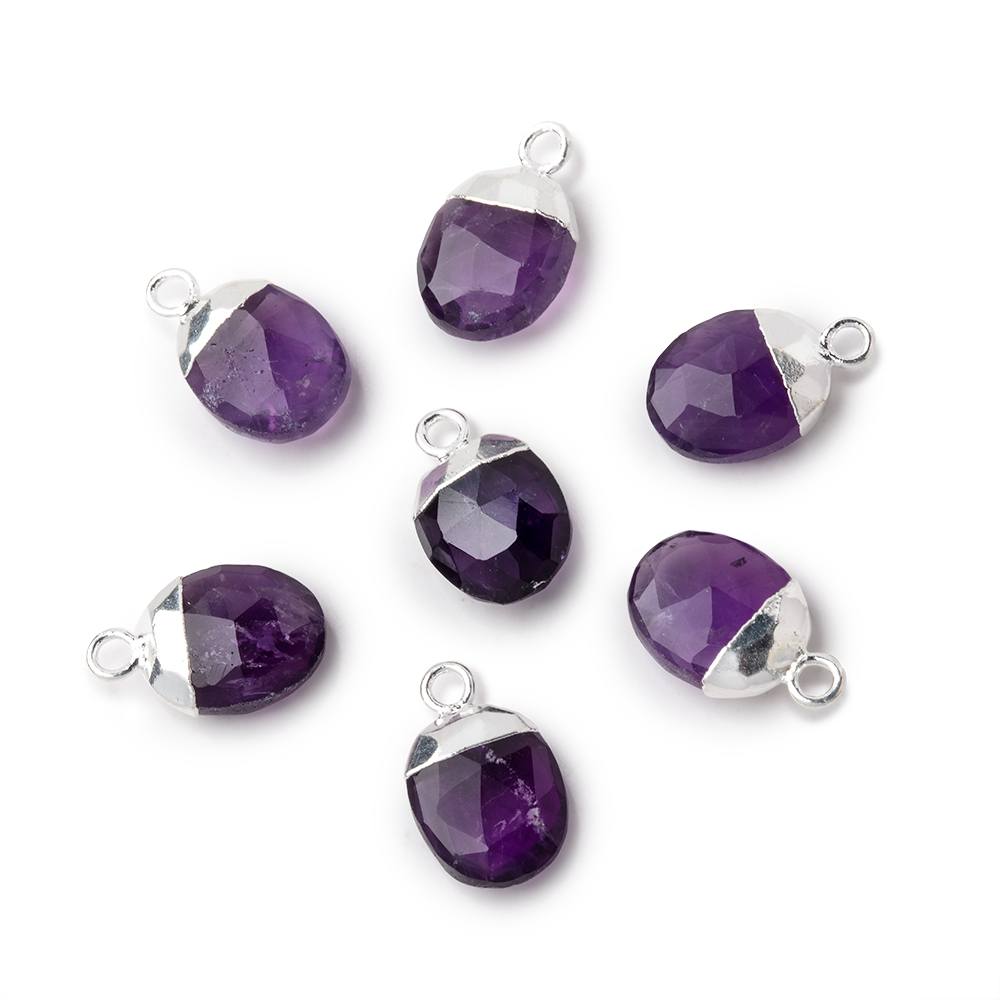 10x8mm Silver Leafed Amethyst Faceted Oval Focal Bead 1 piece - Beadsofcambay.com