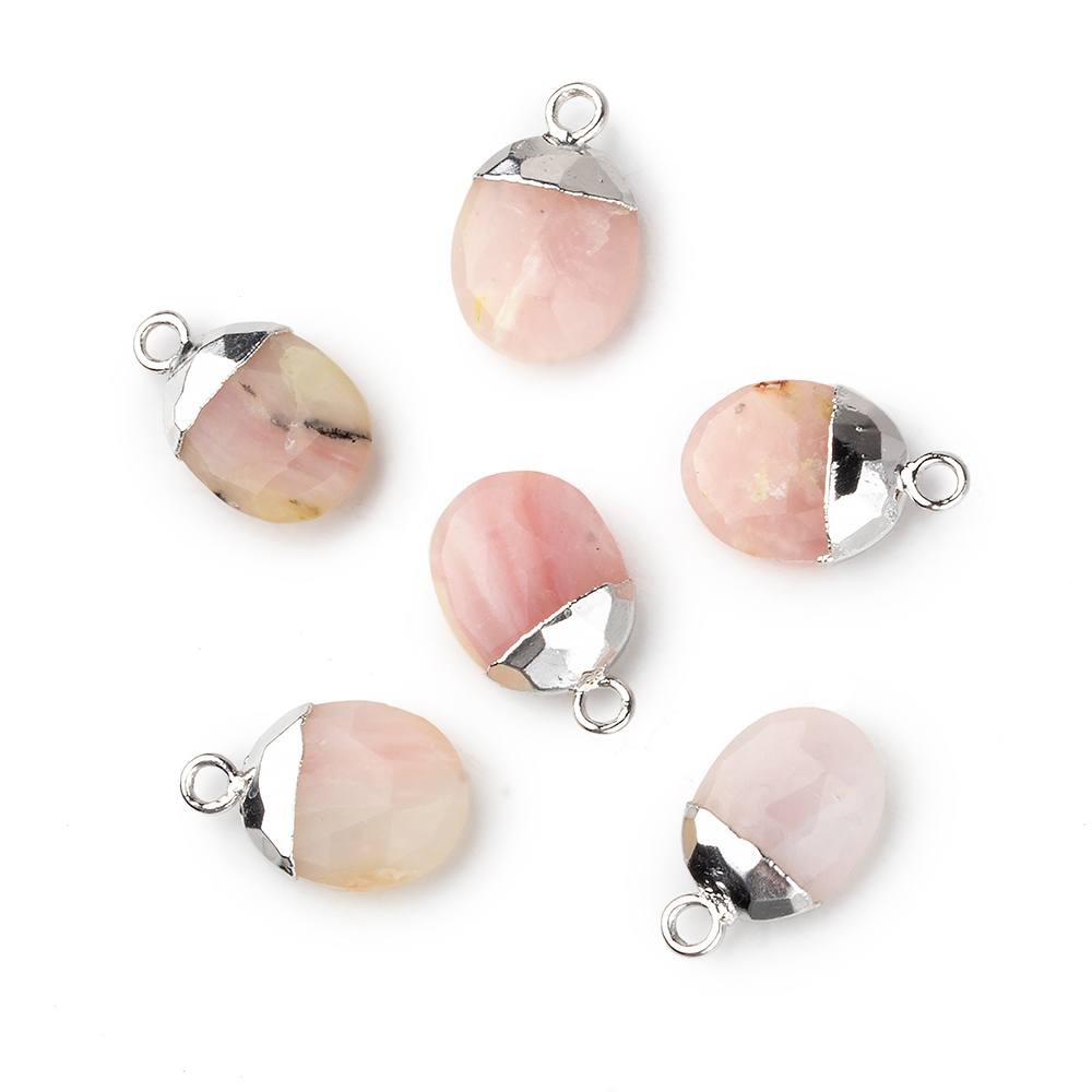 10x8mm Silver Leafed Pink Peruvian Opal Oval Pendant 1 piece - Beadsofcambay.com