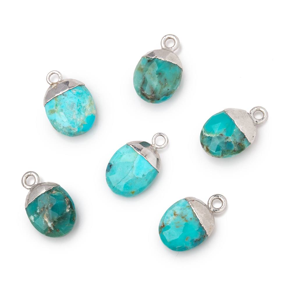 10x8mm Silver Leafed Turquoise Faceted Oval Focal Bead 1 piece - Beadsofcambay.com