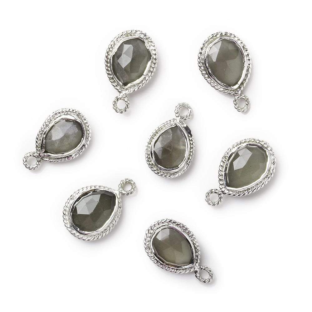 10x8mm Silver Rope Bezel Grey Moonstone Pear Pendant 1 piece - Beadsofcambay.com