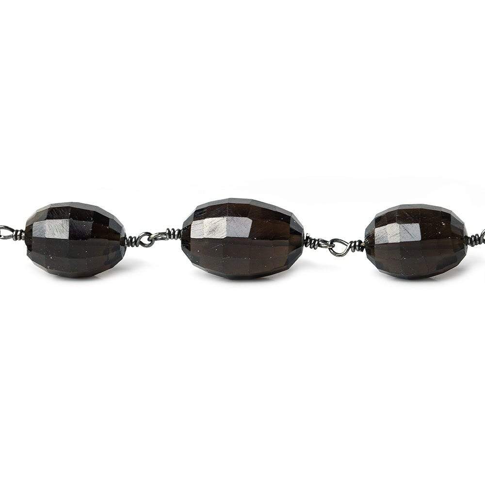 10x8mm Smoky Quartz faceted oval Black Gold plated Chain by the foot 18 pcs - Beadsofcambay.com