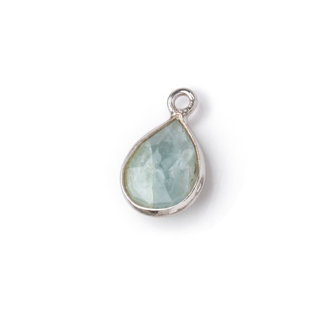 10x8mm Sterling Silver Bezel Aquamarine faceted pear Pendant 1 piece - Beadsofcambay.com