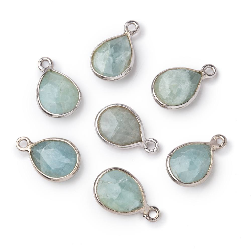 10x8mm Sterling Silver Bezel Aquamarine faceted pear Pendant 1 piece - Beadsofcambay.com