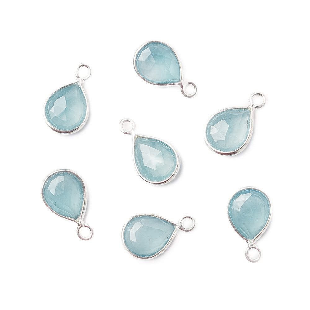 10x8mm Sterling Silver Bezel Blue Chalcedony Faceted Pear Pendant 1 piece - Beadsofcambay.com