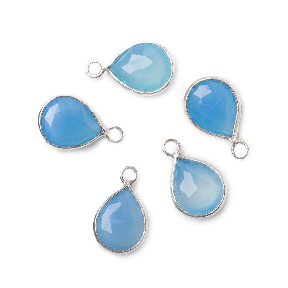 10x8mm Sterling Silver Bezel Blue Chalcedony Faceted Pear Pendant 1 piece - Beadsofcambay.com