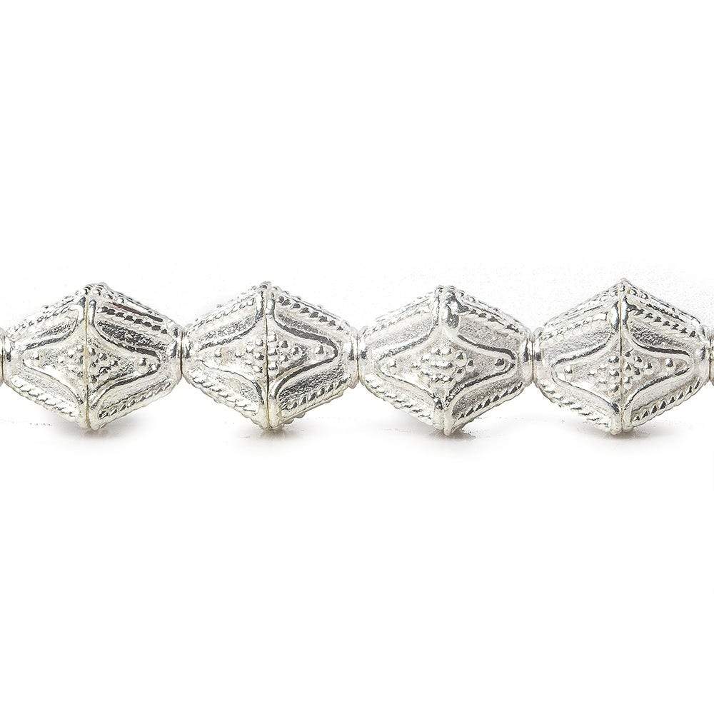 10x8mm Sterling Silver Plated Copper Granulated Design Bicone 8 inch 20 pcs - Beadsofcambay.com