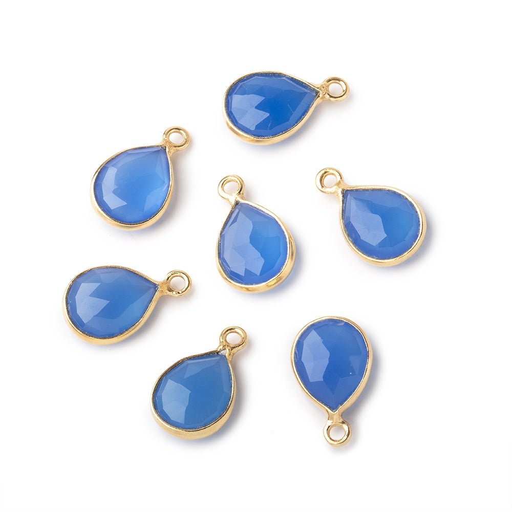 10x8mm Vermeil Bezel Blue Chalcedony Faceted Pear Pendant 1 piece - Beadsofcambay.com