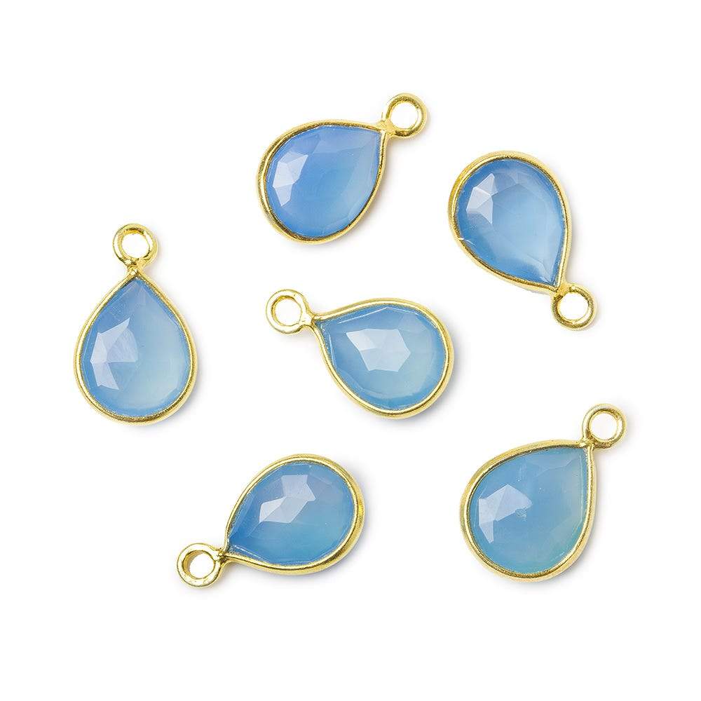 10x8mm Vermeil Bezel Blue Chalcedony Faceted Pear Pendant 1 piece - Beadsofcambay.com