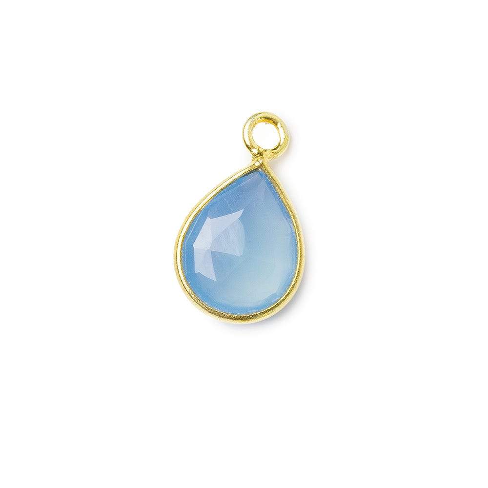 10x8mm Vermeil Bezel Blue Chalcedony Faceted Pear Pendant 1 piece - Beadsofcambay.com