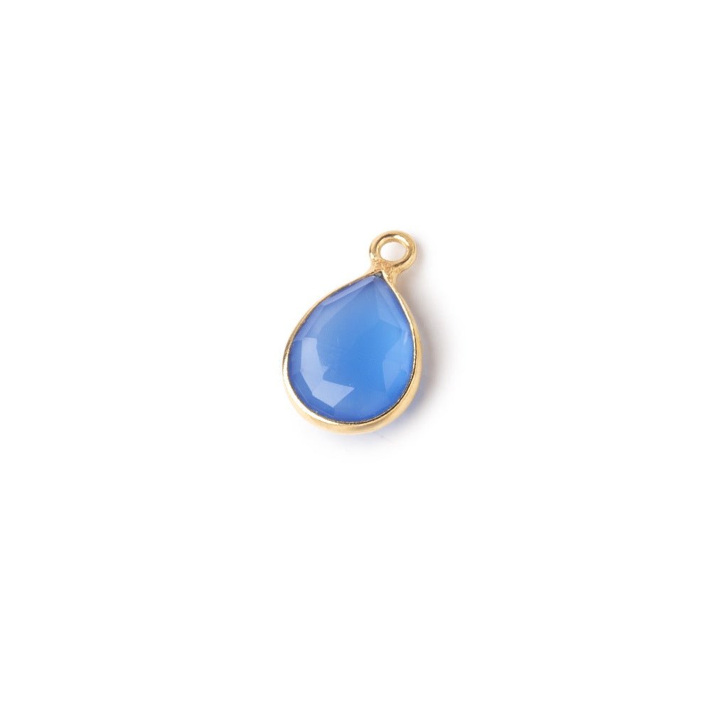 10x8mm Vermeil Bezel Blue Chalcedony Faceted Pear Pendant 1 piece - Beadsofcambay.com