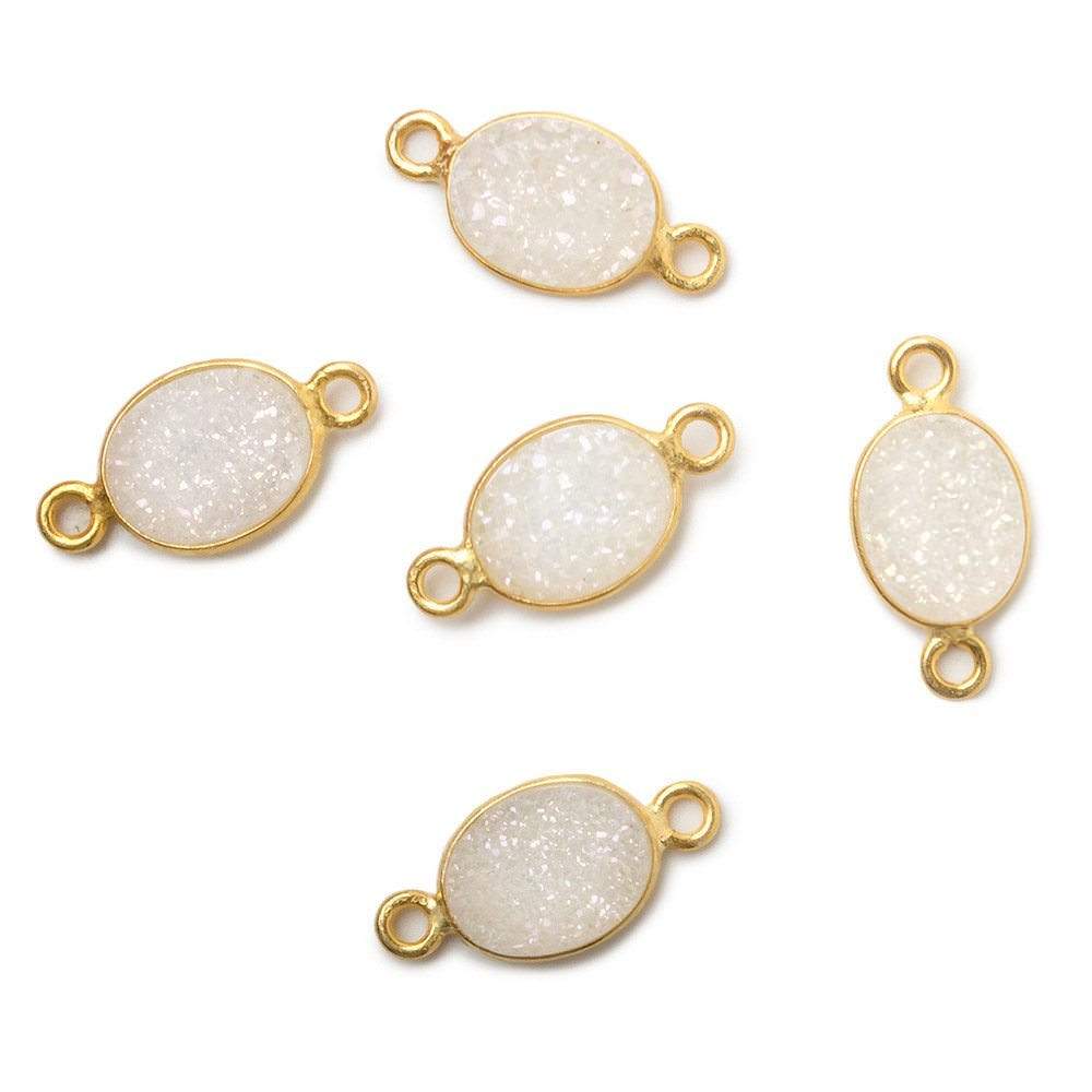 10x8mm Vermeil Bezel Mystic Pearl White Drusy Oval Connector 1 piece - Beadsofcambay.com