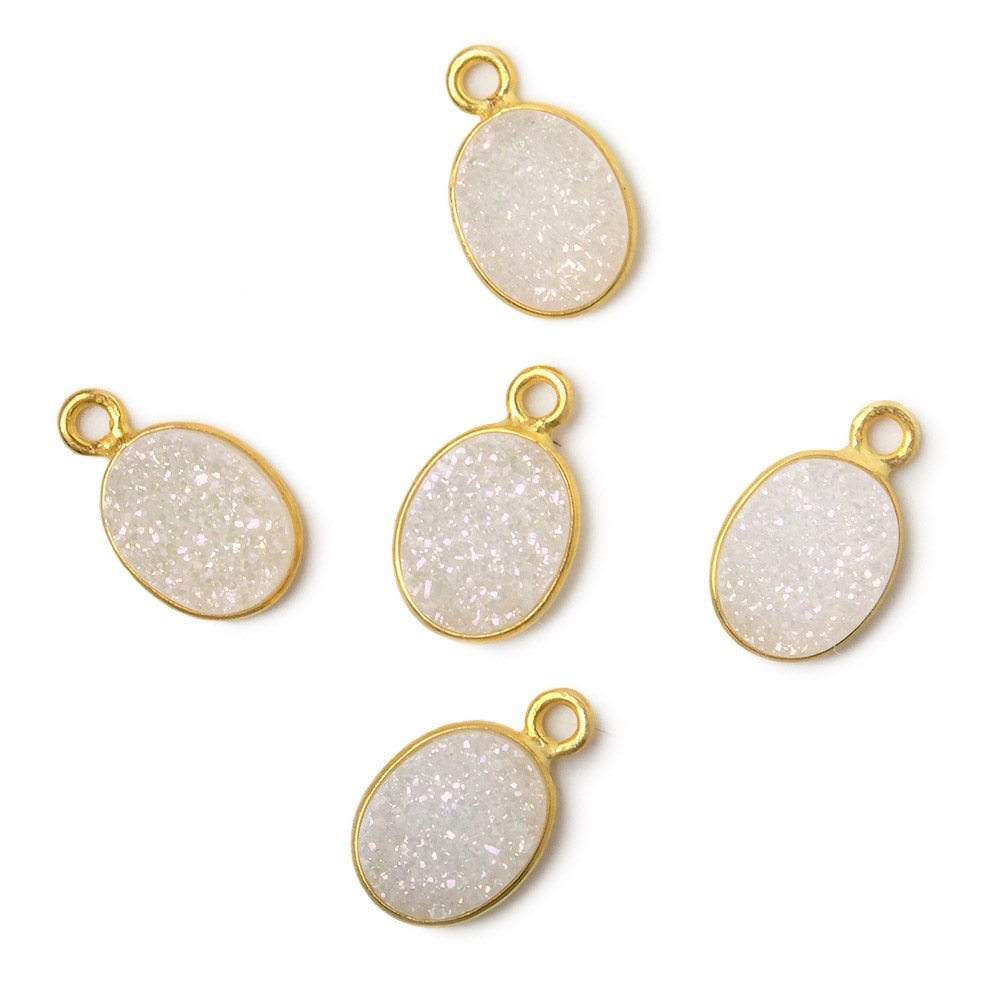 10x8mm Vermeil Bezel Mystic Pearl White Drusy Oval Pendant 1 piece - Beadsofcambay.com