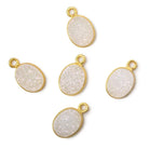 10x8mm Vermeil Bezel Mystic Pearl White Drusy Oval Pendant 1 piece - Beadsofcambay.com