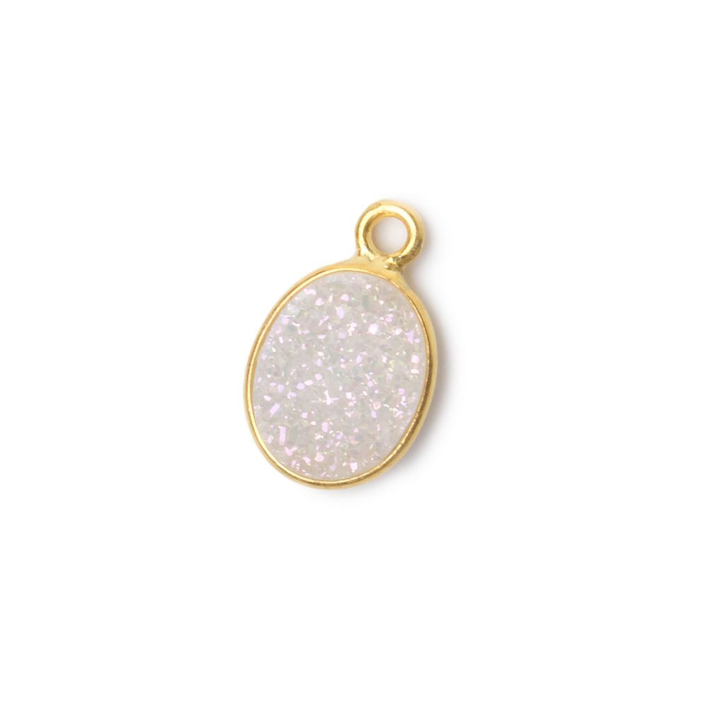10x8mm Vermeil Bezel Mystic Pearl White Drusy Oval Pendant 1 piece - Beadsofcambay.com