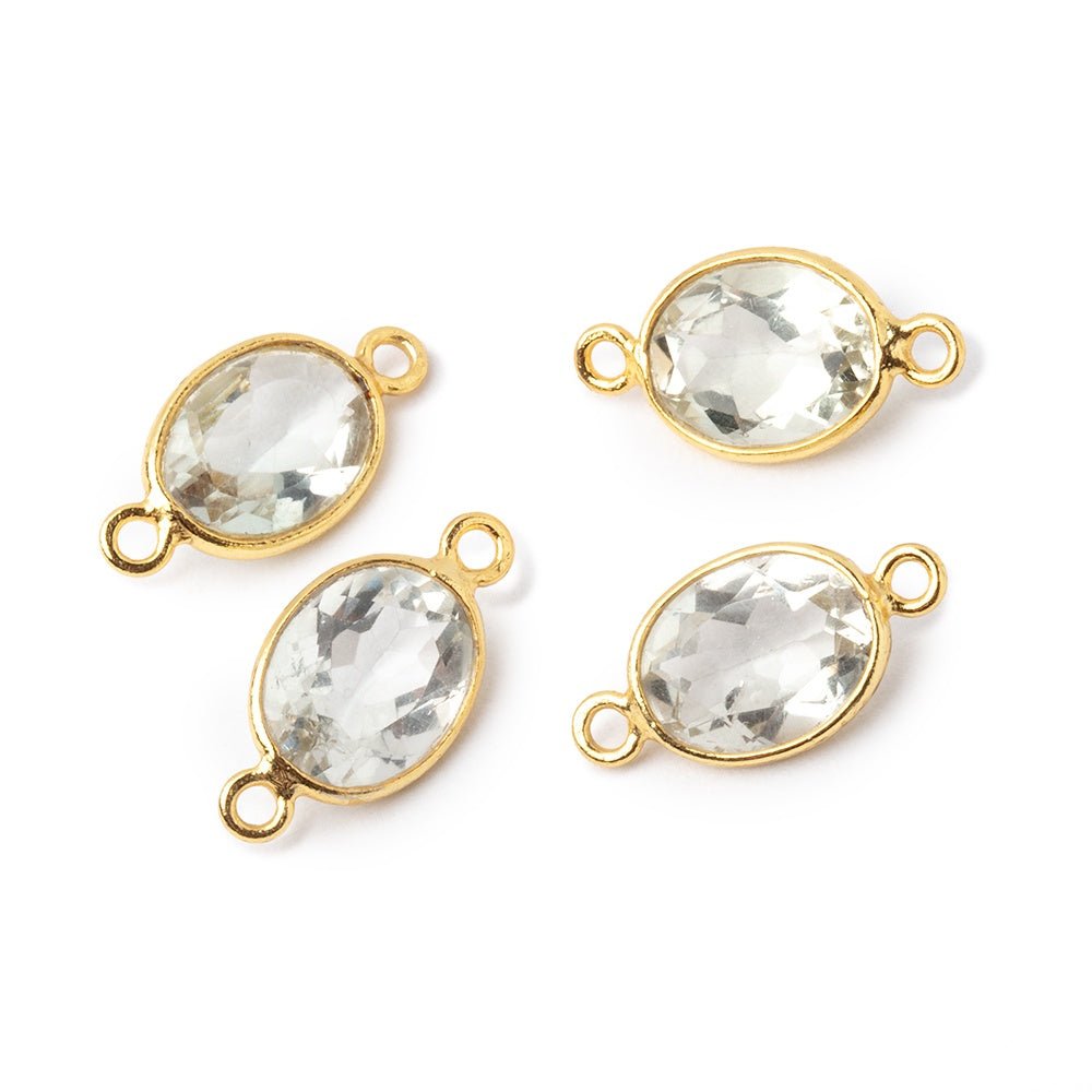 10x8mm Vermeil Bezel Prasiolite Pavilion Faceted Oval Connector 1 piece - Beadsofcambay.com