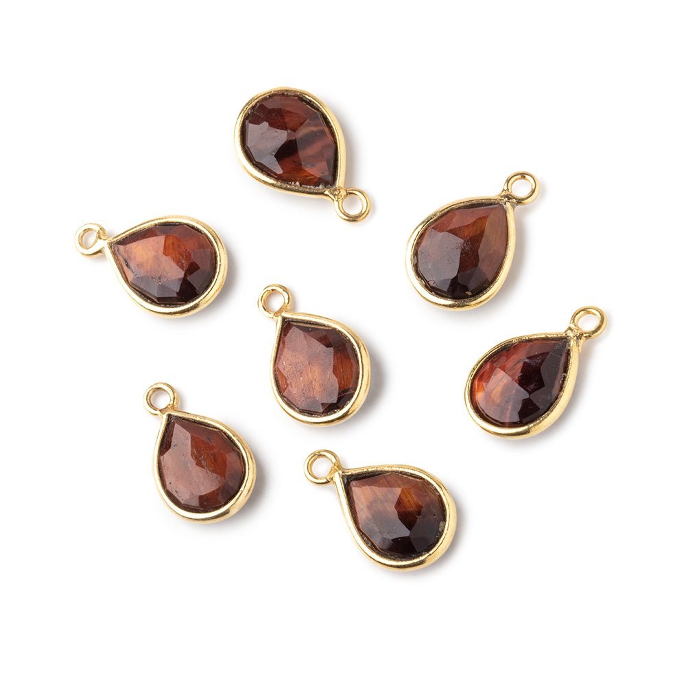 10x8mm Vermeil Bezel Red Tiger Eye Faceted Pear Pendant 1 piece - Beadsofcambay.com