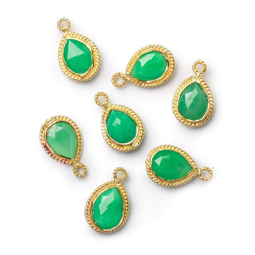 10x8mm Vermeil Rope Bezel Lime Green Chalcedony Pear Pendant 1 piece - Beadsofcambay.com